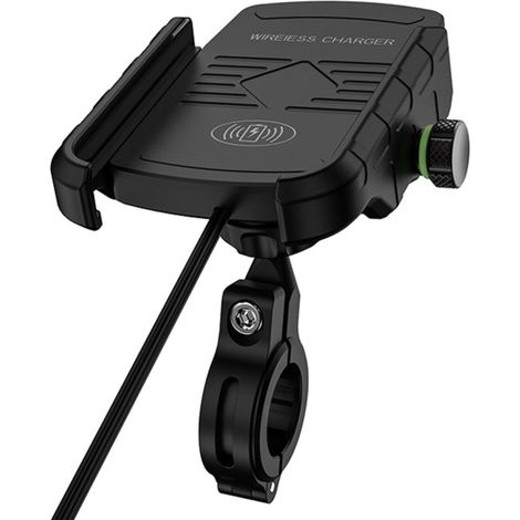Soporte para teléfono de motocicleta de 15 W, cargador inalámbrico, carga rápida USB, soporte de aluminio 2 en 1 para teléfono.