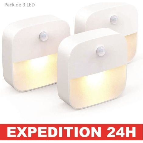 3 Veilleuse Led, Lampe de Nuit Murale avec Détecteur de Mouvement autocollante, Veilleuse Murale pour Salle de Bains, Chambre, (1/4)