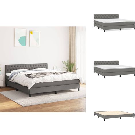 Sommier à lattes de lit avec matelas Gris foncé 180x200cm Tissu - Lit Double - Lit Tapissier - Literie - Matelas À Ressorts Ensachés - Tête De Lit Ajustable (1/5)