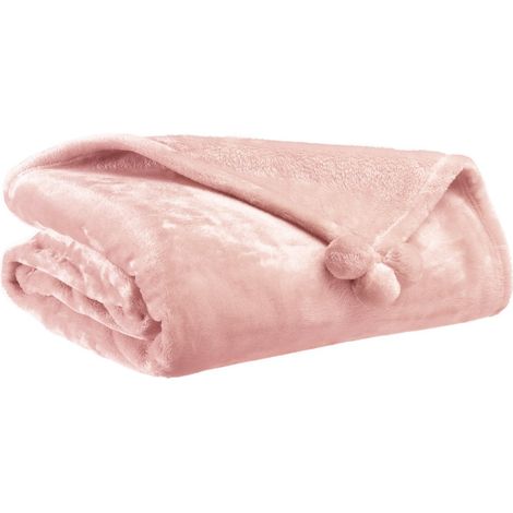 Plaid Doux Aubépine avec Pompons Fausse Fourrure, Jeté de Canapé Polyester, 130 x 170 cm - PANGIVO (1/2)