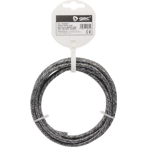 Textilkabel 2,5 m (2 x 0,75 mm) Schwarz/Grau