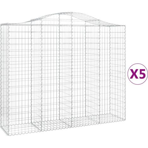 Cestas de gaviones Muro de contención arqueado Valla de jaula 5 piezas 200 x 50 x 160/180 cm Hierro galvanizado Plata 020040891