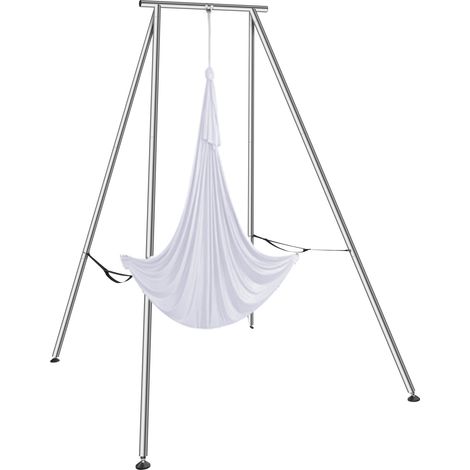 Mophorn Kit de Columpio y Hamaca Aerea para Yoga, Soporte de Yoga Profesional 295 cm de Altura, Hamaca Blanca de 6x2,6 m, Capacidad de Carga Máxima de 250 kg, para Fitness, Culturismo, Pilates, Blanco