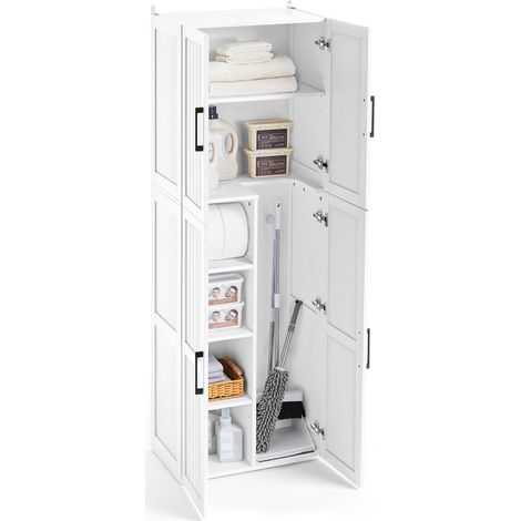 Homevive Armario de Almacenaje Alto con 4 Puertas Estantes Ajustables Mueble de Almacenamiento para Compartimento para Aspiradora Blanco (1/5)