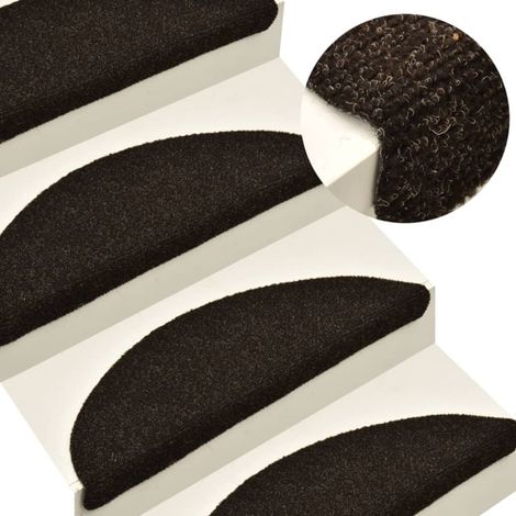 Tappetini per scale autoadesivi 5 pz 65x21x4 cm marrone scuro semicircolari grandi vidaXL