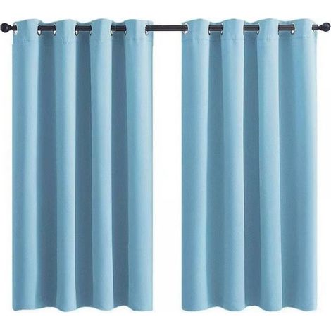 Rideau Occultant à Oeillets pour Chambre d'Enfant - Imprimé Uni Bleu Clair - 28x36 Pouces (71x91cm) - 2 Panneaux (SAMIMPORT-2011) (1/5)