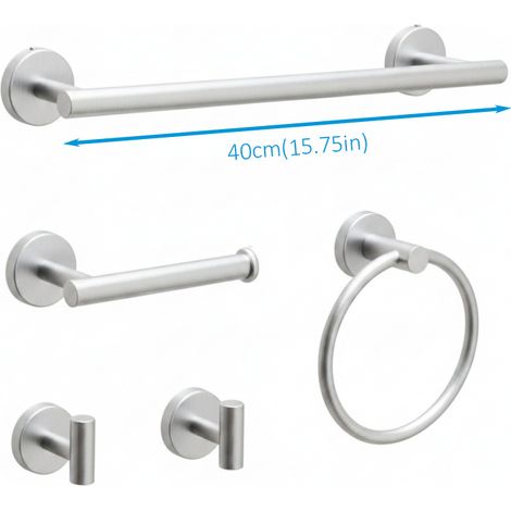 Set di accessori da bagno da 5 pezzi in acciaio inox SUS304 (finitura acciaio spazzolato) – Kit a parete comprensivo di portasciugamani da 40 cm (1/5)