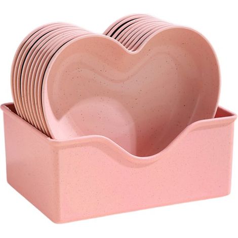 Plato llano - Plato llano con forma de corazón - Ideal para fiestas, reuniones, bodas y otras ocasiones - Rosa (1/5)