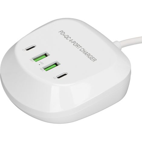 Station de charge rapide 4 ports USB avec Type-C et QC3.0, adaptateur secteur pour téléphones et tablettes, 100-240V prise européenne