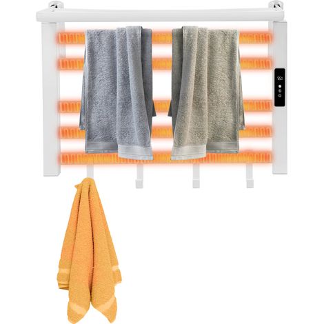Sèche-serviettes électrique mural avec 5 barres chauffantes en fibre de carbone écran tactile minuterie 0-24h IPX5 pour salle de bain, appartement, hôtel, 40x55cm, blanc, sans perçage (1/5)
