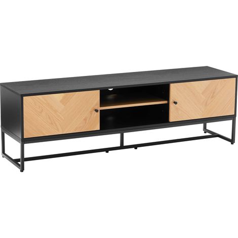 Meuble TV en panneaux de particules plaqué chêne mélaminé 160 cm