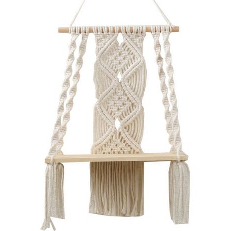 Étagère Murale - Corde Coton - Bois Naturel - Design Minimaliste Boho - Pour Plantes Et Magazines - 1 Pièce (1/5)