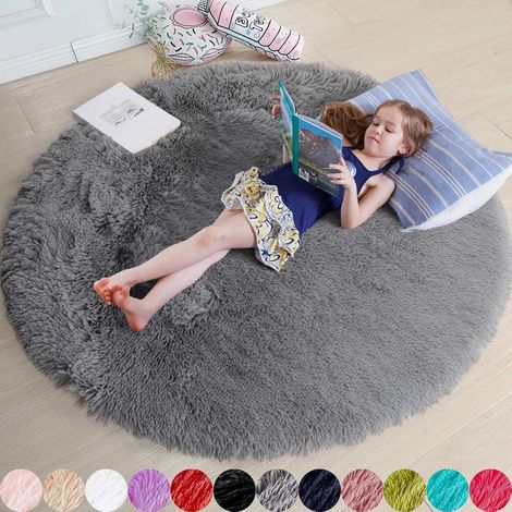 Runder Teppich – Plüschteppich – 120 x 120 cm – Rutschfeste Gummirückseite – Für Kinderzimmer, Jugendzimmer, Babyzimmer, Studentenwohnheim – 1 Stück (1/5)