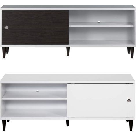 Evolution meuble TV 1 porte, 2 étagères blanc, noir.