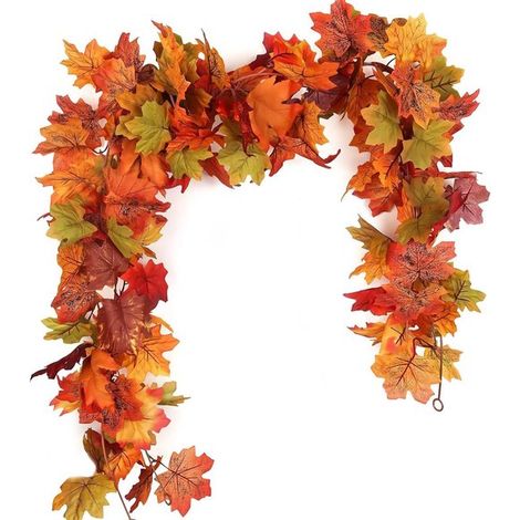 Lot de 2 guirlandes de feuilles d'érable d'automne (1,75 m) – Décoration en tissu pour porte, cheminée et porche  convient pour intérieur et extérieur (Thanksgiving, Halloween) (1/5)