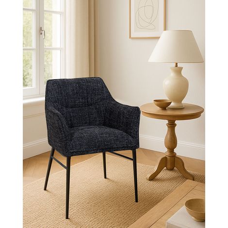 Chacha - Lot de 2 Chaises en tissu noir et pieds métal (1/5)