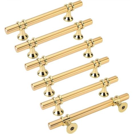 6pcs Gold Furniture Handles - Kitchen Door Handle, Brass Drawer Handle, Gold Furniture Handles, 96mm Hole Spacing (1/5)