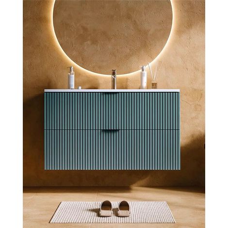 Mobile bagno cannettato 102x47 azzurro opaco lavabo in ceramica Teramo (1/5)