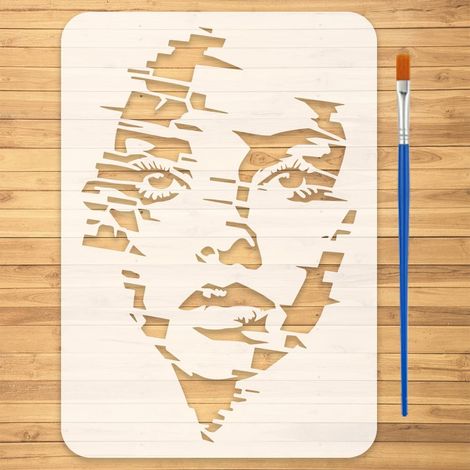 Pochoir de Personnage Style Pixel avec un Pinceau 21x29,7cm Pochoirs de Peinture de Visage Humain Visage de Personnage de Face Gabarits Dessin PET Réutilisables pour Mur Sol Bois Meuble (1/5)