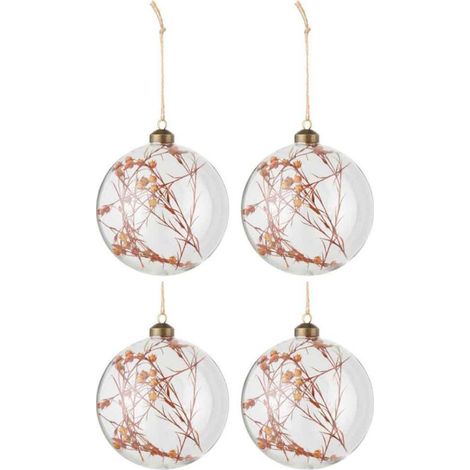 Lot de 4 Boules de Noël "Fleurs Séchées" 12cm Orange (1/2)