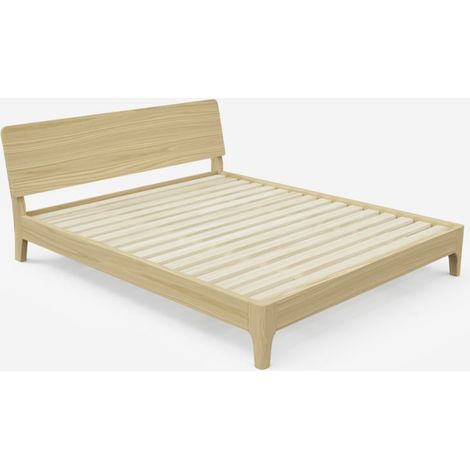Lit double design moderne en bois 160x200 avec sommier à Linz King - bois neutre (1/5)