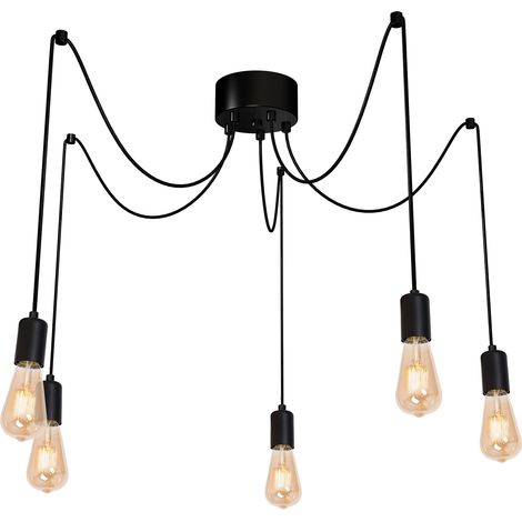 Suspension loft noire réglable Spindel 5xE27 Luminex