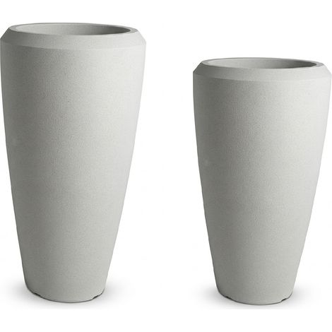 Set 2 Vasi Alti Cilindrici in HDPE Beige Effetto Grafite Fioriere di Design Grandi H.86 e H.69 Resistenti UV e Gelo per Interno ed Esterno colonna Elegante scenografica per Grandi Piante e Alberelli