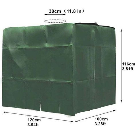 Bâche Couverture Réservoir pour Cuve 1000L, Capôt de Protection Container Citerne Eau, Anti-poussière Anti-UV Anti-Pluie, vert，120x100x116cm