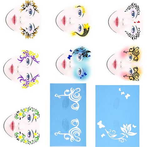 pochoirs réutilisables pour maquillage du visage et du corps : motifs floraux et papillons. (1/5)