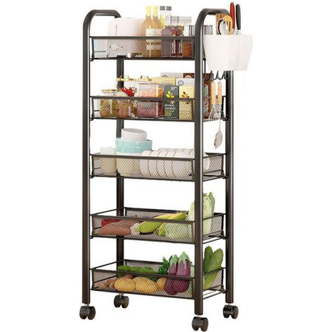 Flasidu – Desserte de cuisine 5 niveaux – Acier au carbone – Dimensions 45x26x105cm – Roulettes pivotantes 360° – Rangement optimisé (1/5)