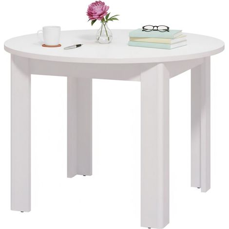 Tavolo Fisso Gorlago, 4 Posti, Forma Rotondo, Materiale Piano in Legno Nobilitato, 106.5x106.5x76.5h cm Bianco