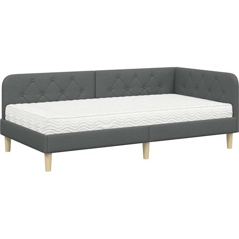 Cornice del letto ad angolo Grigio scuro 90 x 200 cm Tessuto vidaXL