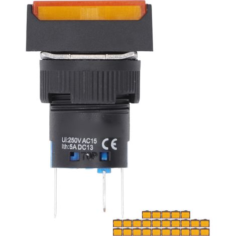 Interrupteur à Bouton-Poussoir Momentané Lumineux 16mm 220V - Lot de 25 Pièces Jaune BEMLA1611DSJ