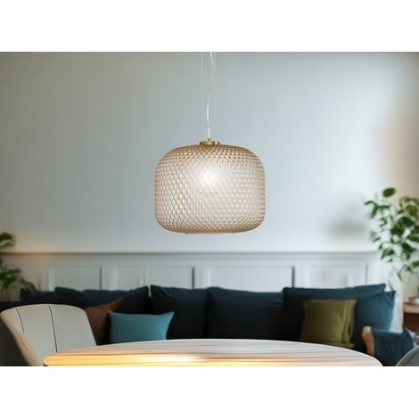 LED Pendelleuchte einflammig Kristall Glasschirm Bernsteinfarben, Ø 40cm