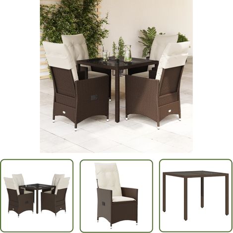 The Living Store 5-tlg. Garten-Essgruppe mit Kissen Braun Poly Rattan - Gartengestelle - Gartenmöbel - Outdoor Möbel - Esstisch Set - Lounge Gruppe (1/5)