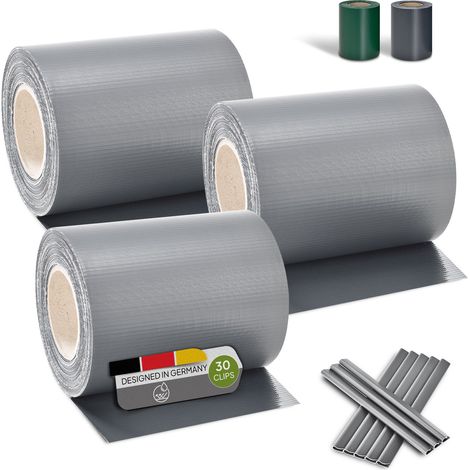 Juskys Bande de protection en PVC pour clôture à mailles doubles, lot de 3 – 3 rouleaux de 35 m x 19 cm – clips de fixation – film de clôture pour intimité et protection contre le vent – gris clair