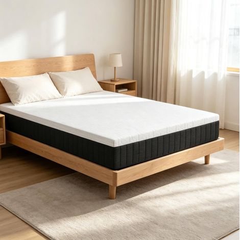 Matelas 140 x 190 cm en mousse à mémoire de forme, 2 personnes, 25 cm d'épaisseur, blanc et gris (1/5)