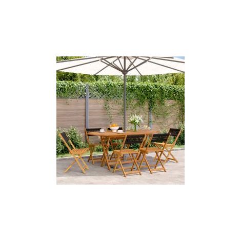 Chaises de jardin pliantes lot de 6 noir bois d'acacia massif (1/5)
