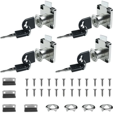 4 Pièces 22 mm Acier Inoxydable Serrure Meuble Porte Chambre Placard Tiroir Bureau Casier Armoire D'armoire avec Clés Clé, Verrou à Came pour Boîte aux Lettres, Meubles (Argent) (1/5)