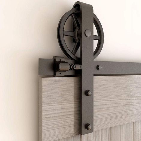 Kit de ferrures de porte coulissante - Rail de suspension pour porte coulissante - Pour porte simple en bois - 183 cm (1/5)