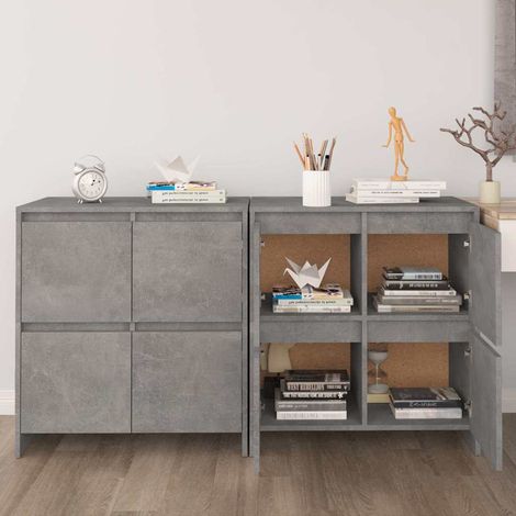Lot de 2 Buffets Bahut  Meubles de rangement Commode Gris béton 70x41x75 cm Aggloméré BV126365 - BonneVie (1/5)