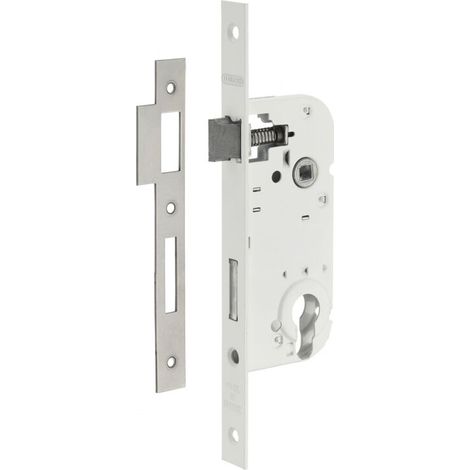 Boitier de serrure encastrable à cylindre pour porte d'entrée – Axe 40mm – Cylindre 30x30mm – Acier embouti – Couleur blanc (1/2)
