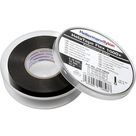 Jeu de rubans isolants HelaTape Flex 1000+ HellermannTyton 710-10601 noir (L x l) 20 m x 19 mm 10 pc(s) S903031