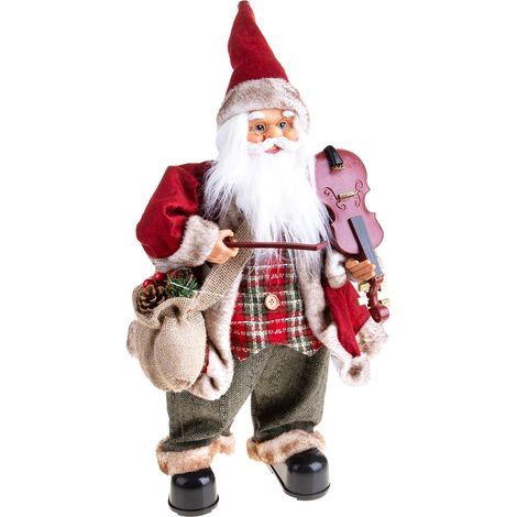Babbo Natale con violino, movimento con musica, barba folta e bianca da 60 cm (1/3)