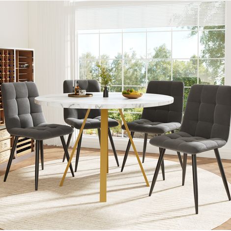 Set di 5 tavolo da pranzo e sedie, tavolo da pranzo rotondo 80×80×75 cm con 4 sedie in velluto, grigio (1/5)