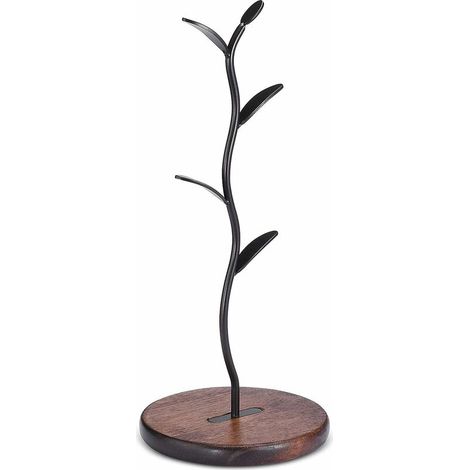 Support pour tasse à café en forme d'arbre, Étagère de rangement plan de travail Accessoires de bar & organiseur de cuisine Noir (4 crochets) (1/5)