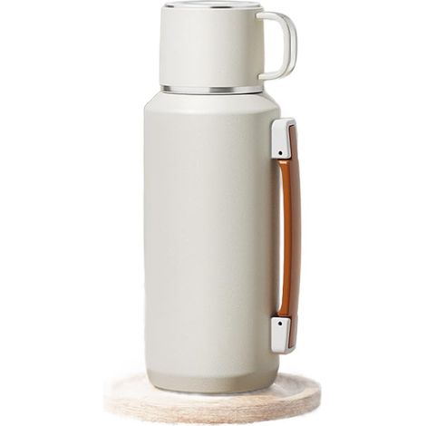 Borraccia termica da 800 ml (28 oz) con manico, realizzata in acciaio inossidabile 316, isolata sottovuoto, mantiene le bevande calde/fredde per 24 ore, tazza da viaggio bianca, ideale per i viaggi di