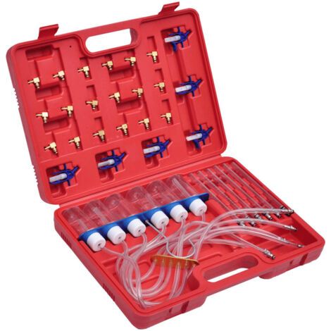 Vidaxl – Débimètre pour injecteurs diesel – Kit 24 adaptateurs Bosch, Siemens, Delphi, Denso – 6 tubes de mesure 95ml – Mallette de transport incluse