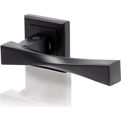 Yale Coppia di Maniglie per porte Verona, 35-ZR-8x8-A001KT5611 finitura nera opaca, profilo chiave ovale, con rosetta e bocchetta, fissaggi inclusi