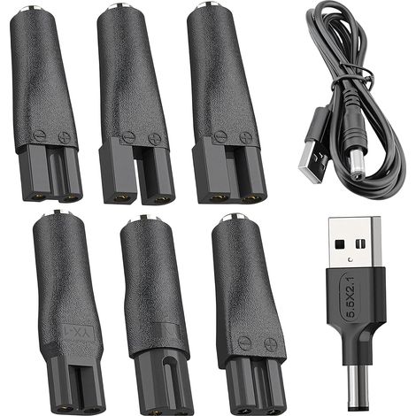 Universal Charging Cable, Trimmer Charger, Includes 6 Adapters, DC Connector, USB Adapter, for Razors, Purifiers, Table Lamps and Other Cords (1/5)